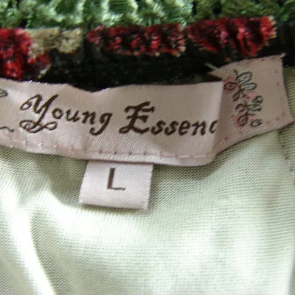 Floral Velvet Burn Out Burgundy Green Lace Dress L - Picture 15 of 16